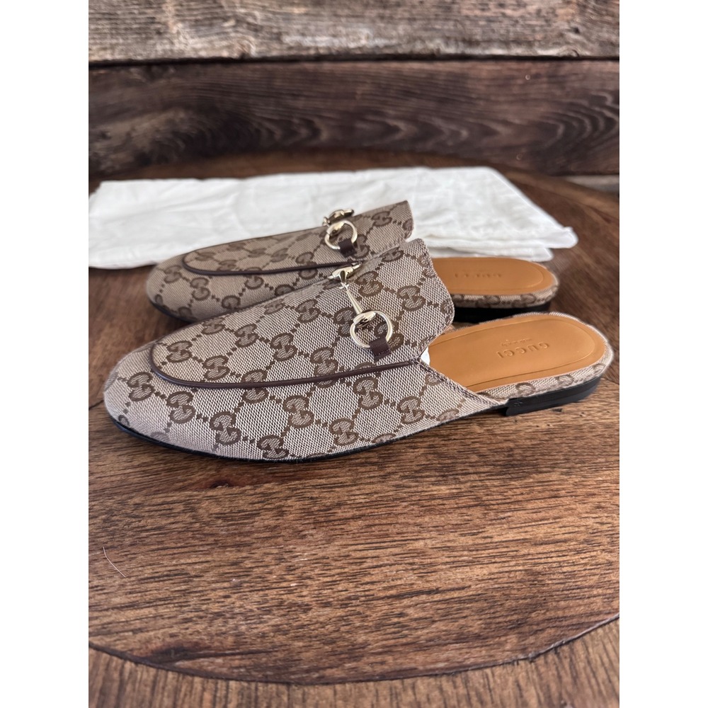 Gucci Princetown GG Supreme Canvas Horsebit Mules Beige Ebony 39 592143